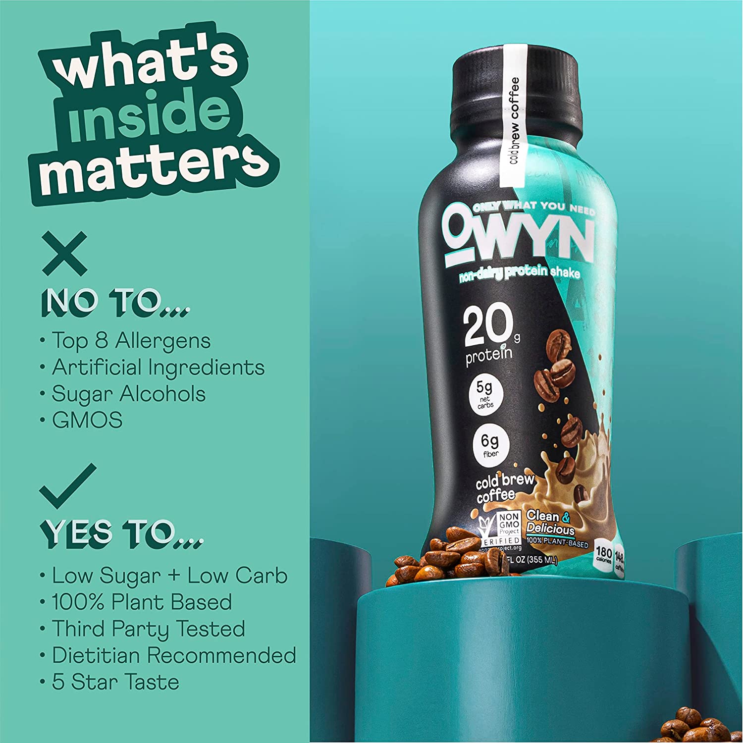 Owyn 100% Vegan Plant-Based Protein Shake, Cold Brew Coffee, 12 Pack, with 20g Plant Protein, Omega-3, Prebiotic Supplements, Superfoods Greens Blend, Gluten-Free, Soy-Free, Non-GMO - Image 4
